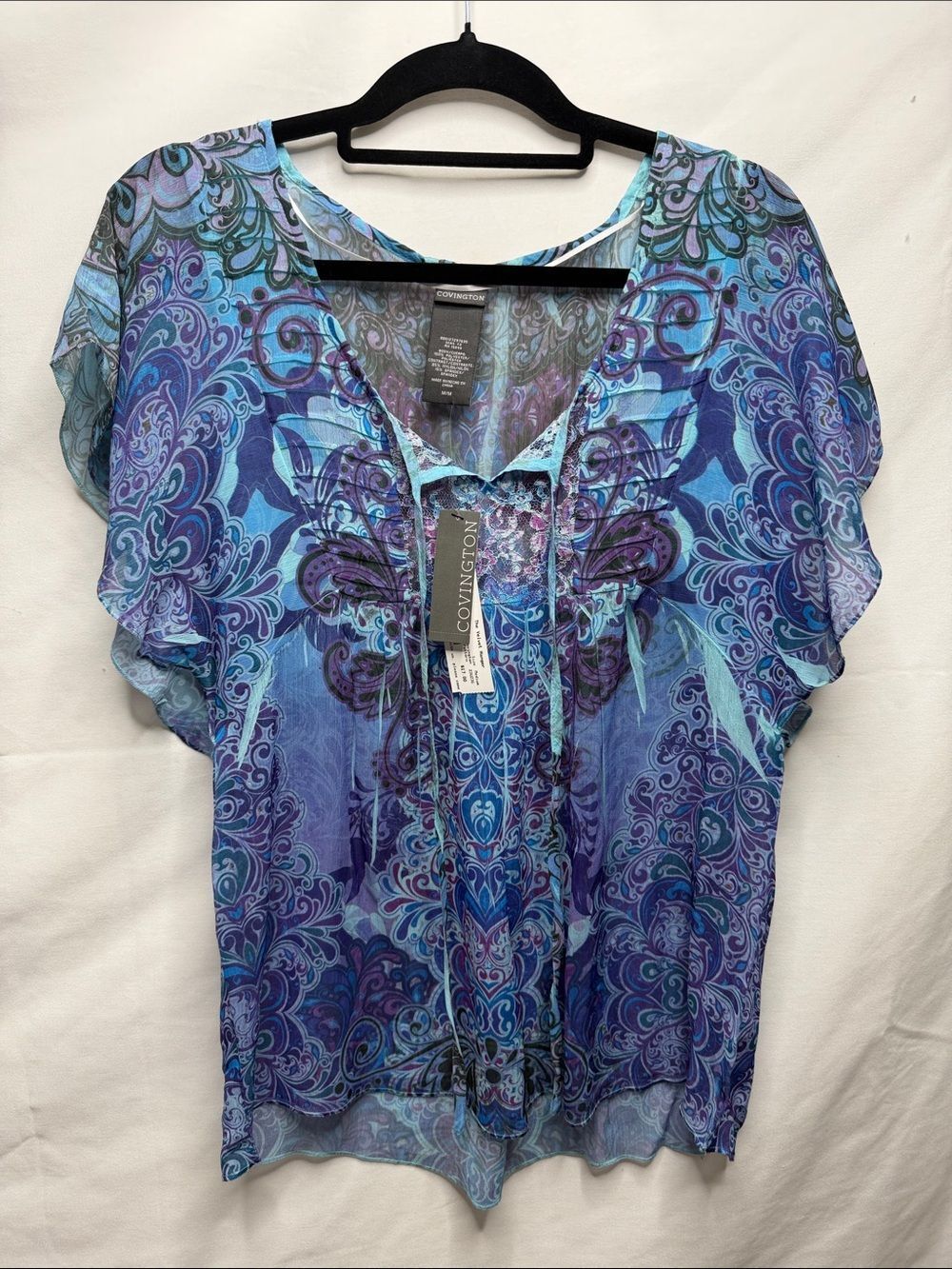 Covington Blue & Purple Paisley Tie-Front Blouse